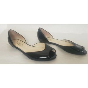 Talbots Black Patent Leather Shoes 6B Flats Peep Toe Slip On Dress Shoes Brazil